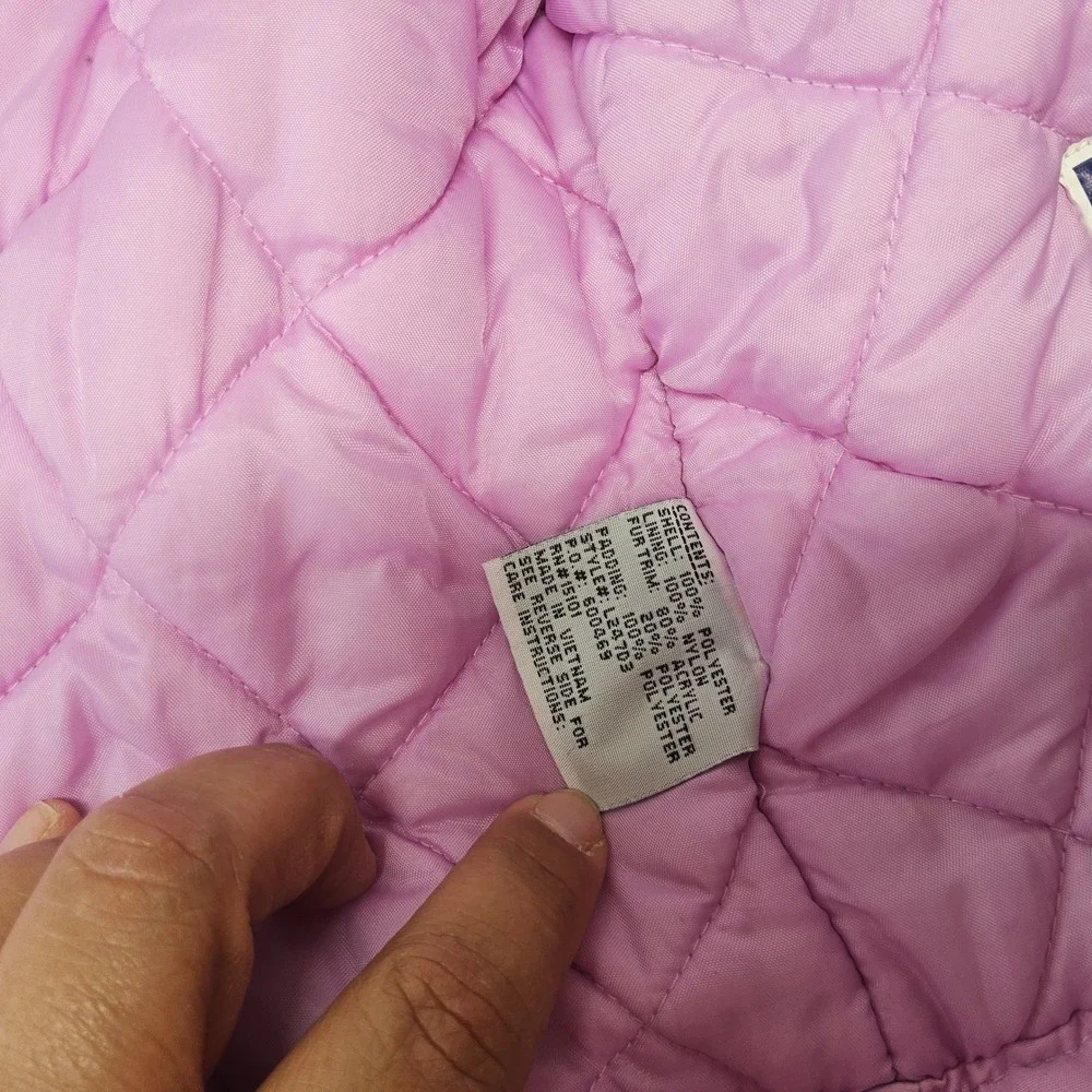 London Fog Puffer Jacket Kids 4T‎ Pink Colorblock Faux Fur Hood Full Zip Coat